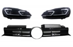 Frontgitter sentralgitter egnet for VW Golf VI (2008-2013) med LED-frontlykter som flyter dynamisk sekvensiell svinglys R20 Design