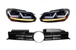 Frontgrill RHD Osram Xenon -lykter Sort LED dynamisk sekvensiell svinglys er - VW Golf VI 2008+R20 Design
