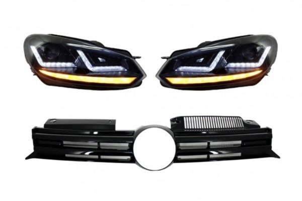 Frontgrill RHD Osram Xenon -lykter Sort LED dynamisk sekvensiell svinglys er - VW Golf VI 2008+R20 Design |