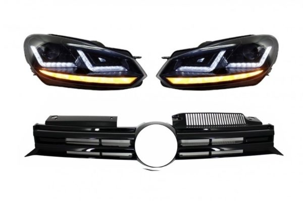 Frontgitter egnet for VW Golf VI (2008-2012) med Osram Xenon-frontlykter LED dynamiske sekvensielle svinglys R20 Design |