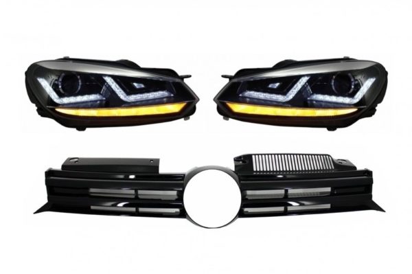 Frontgitter egnet for VW Golf VI (2008-2012) med Osram Xenon-frontlykter Krom LED dynamiske sekvensielle svinglys R20 Design |