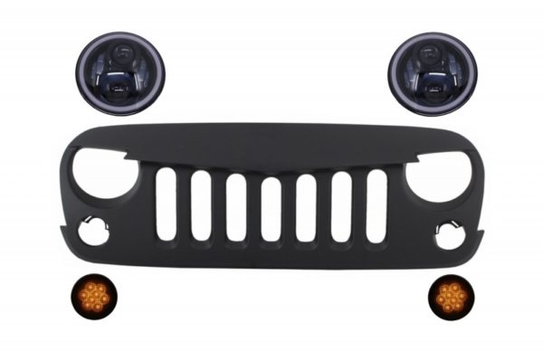 Frontgitter med CREE LED-frontlykter Angel Eye og blinklys egnet for Jeep Wrangler Rubicon JK 2007-2017 |