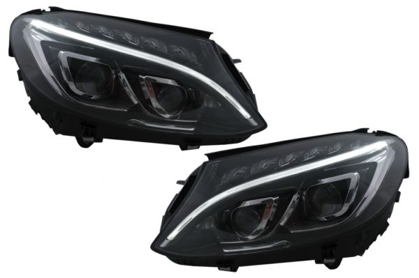 Full LED DRL Frontlykter egnet for Mercedes C-Klasse W205 S205 A205 C205 (2014-2018) Svart