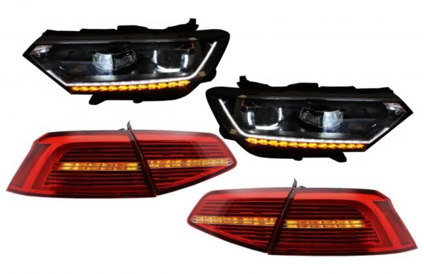 Full LED-frontlykter med LED-baklys egnet for VW Passat B8 3G (2014-2019) Matrix R-linje med sekvensielle dynamiske svinglys |