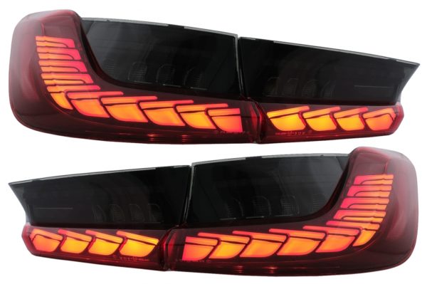 Full LED-baklykter egnet for BMW 3-serie G20 G28 M3 G80 Sedan (2018-2022) Red Smoke med dynamisk sekvensielt svinglys