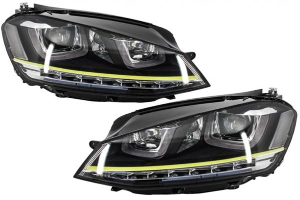 Frontlykter 3D LED DRL - VW Golf 7 VII (2012-2017) Gul R400 Look LED svinglys - RHD |