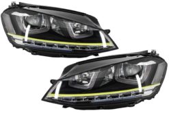 Frontlykter 3D LED DRL egnet for VW Golf 7 VII (2012-2017) Gul R400 Look LED-blinklys FLOWING Dynamic Sequential Turning Lights
