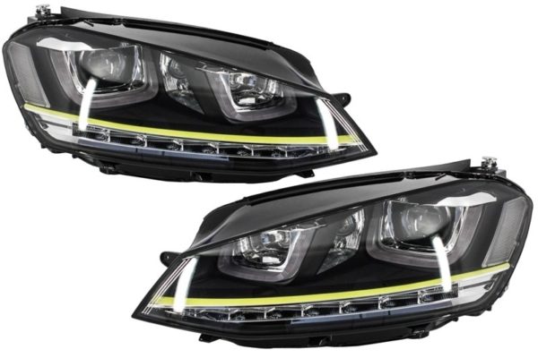 Frontlykter 3D LED DRL egnet for VW Golf 7 VII (2012-2017) Gul R400 Look LED-blinklys FLOWING Dynamic Sequential Turning Lights