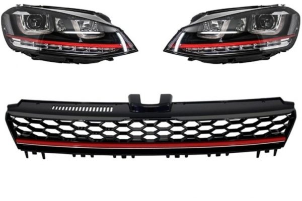 Frontlykter 3D LED DRL egnet for VW Golf 7 VII (2012-2017) RED R20 GTI Look LED FLOWING med sentralgitter R-Line