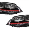 Frontlykter 3D LED DRL egnet for VW Golf 7 VII (2012-2017) RED R20 GTI Look LED FLOWING med sentralgitter R-Line | Frontlykter 3D LED DRL egnet for VW Golf 7 VII (2012-2017) RED R20 GTI Look LED FLOWING med sentralgitter R-Line |