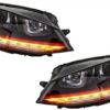 Frontlykter 3D LED DRL egnet for VW Golf 7 VII (2012-2017) RED R20 GTI Look LED FLOWING med sentralgitter R-Line | Frontlykter 3D LED DRL egnet for VW Golf 7 VII (2012-2017) RED R20 GTI Look LED FLOWING med sentralgitter R-Line |