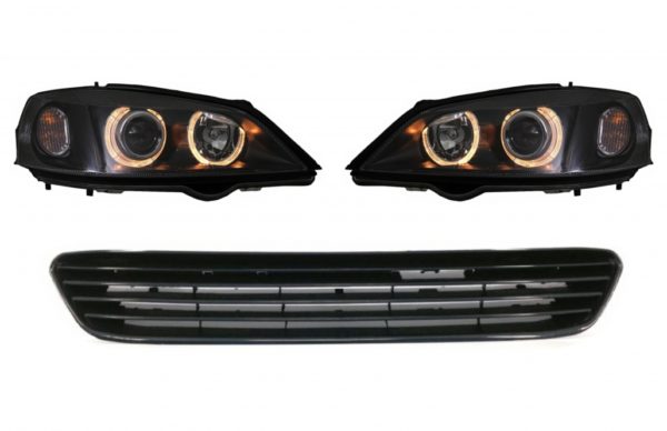 Frontlykter Angel Eyes Black med merkeløs frontgitter for Opel Vauxhall Astra G (1998-2004) LHD eller RHD |