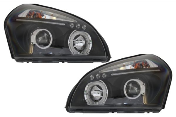 Frontlykter Angel Eyes Dual Halo Felger egnet for Hyundai Tucson (2004-2010) Svart