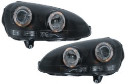 Frontlykter Angel Eyes Dual Halo Felger egnet for VW Golf 5 V (2003-2007) LHD eller RHD Black