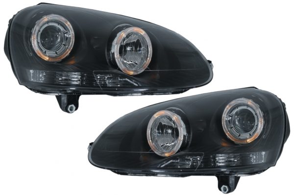 Frontlykter Angel Eyes Dual Halo Felger egnet for VW Golf 5 V (2003-2007) LHD eller RHD Black |