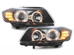 Frontlykter Angel Eyes LED egnet for BMW 3-serie E90 Sedan E91 Touring (03.2005-08.2008) 2 Halo felger svart