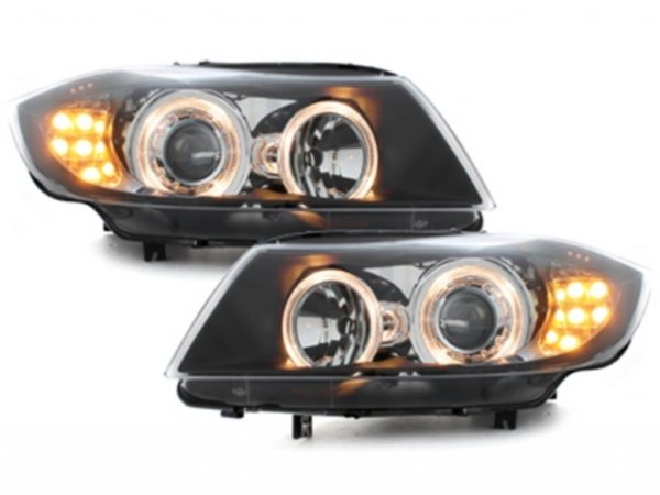 Frontlykter Angel Eyes LED egnet for BMW 3-serie E90 Sedan E91 Touring (03.2005-08.2008) 2 Halo felger svart |