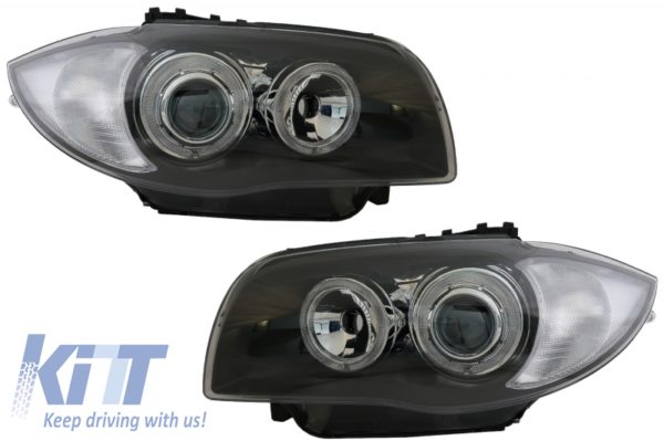 Frontlykter Angel Eyes egnet for BMW 1-serie E81 E82 E87 E88 (2004-2011) 2 Halo Felger Svart |