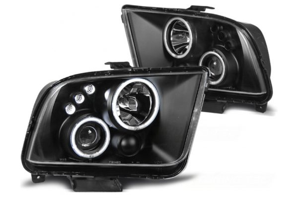 Frontlykter Angel Eyes egnet for Ford Mustang V (2004-2009) Svart