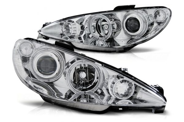 Frontlykter Angel Eyes egnet for PEUGEOT 206 (2002-2008) Chrome LHD & RHD