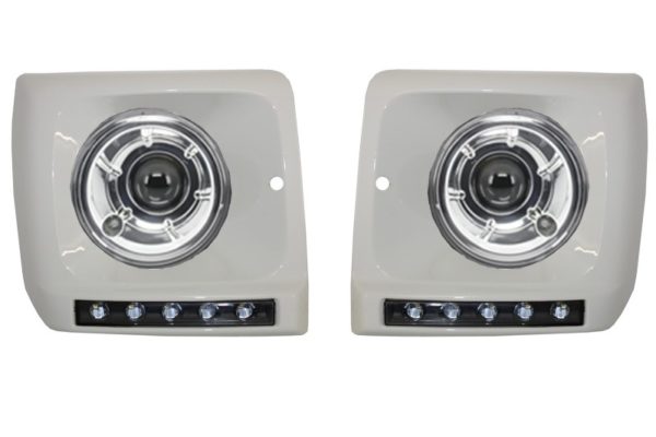 Frontlykter Bi-Xenon Look Chrome egnet for Mercedes G-Klasse W463 (1989-2012) med deksler Hvit med LED DRL G65 Design |