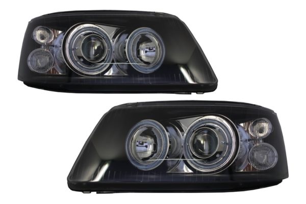 Frontlykter Dual Halo Felger egnet for VW Transporter T5 (04.2003-08.2009) Angel Eyes Black