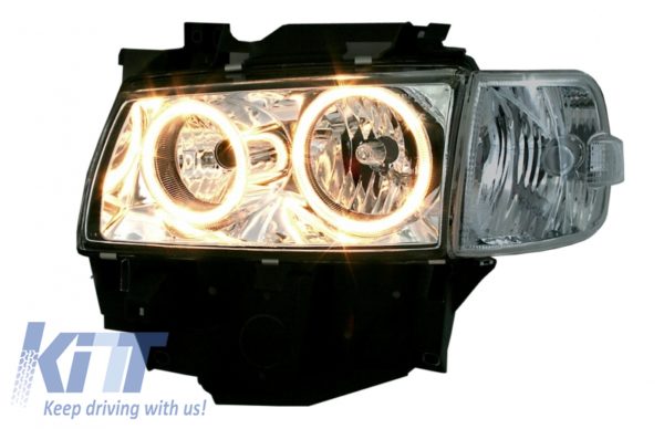 Frontlykter til VW T4 (08.19976-03.2003) Angel Eyes 2 Halo Felger Svart |