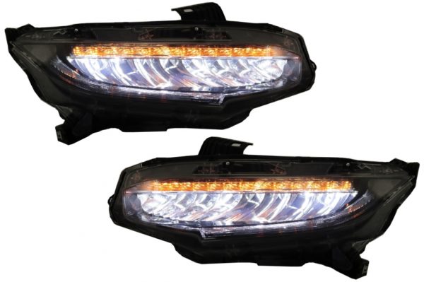 Frontlykter Full LED egnet for Honda Civic Mk10 (FC/FK) (2016-Up) Sedan & Hatchback med sekvensielle dynamiske svinglys