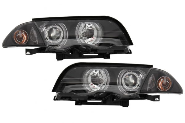 Frontlykter LED Angel Eyes egnet for BMW E46 Limousine Touring (1998-2001) Svart