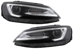 Frontlykter LED DRL Dual Beam Linse egnet for VW Jetta Mk6 VI (2011-2017) RHD Bi-Xenon Design med dynamiske blinklys svart hus