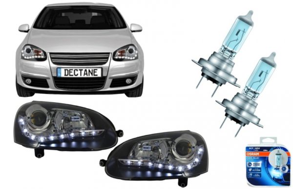 Frontlykter LED DRL med OSRAM COOL BLUE INTENSE H7 Halogen Hovedlykt egnet for VW Golf V 5 Jetta 5 (2003-2009) Svart Design |