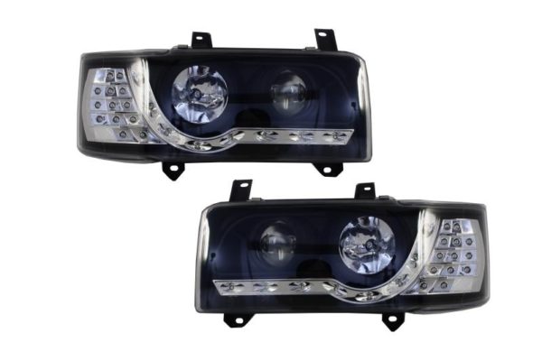 Frontlykter LED DRL - VW T4 Transporter 1990-2003 Sort