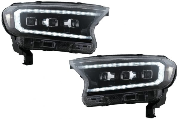 Hovedlys LED-lysstang Dynamisk oppstartsskjerm egnet for Ford Ranger Raptor (2015-2020) LHD Full Black-hus med sekvensiell dynamisk svinglys Matrix-projektor