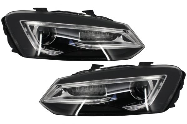 Frontlykter LED XENON HID passer for VW Polo 6R 6C 61 (2011-2017) Light Bar Devil Eye Look