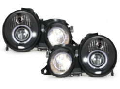 Frontlykter egnet for Mercedes CLK W208 (03.1997-04.2002) Angel Eyes 2 Halo Felger Svart