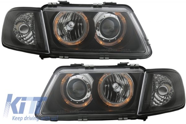 Frontlykter egnet for Audi A3 8L (08.1996-08.2000) Angel Eyes Black