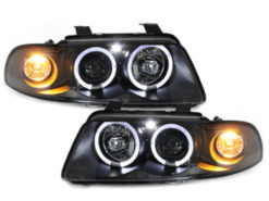 Frontlykter egnet for AUDI A4 B5 (1995-1998) Angel Eyes 2 Halo Felger Svart