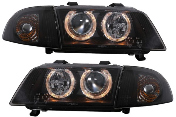 Frontlykter egnet for Audi A4 B5 (11.1994-12.1998) Angel Eyes 2 Halo Felger Svart |