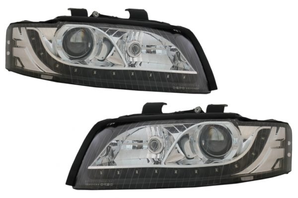 Frontlykter egnet for AUDI A4 B6 8E (2001-2004) LED DRL Look Black (RHD)