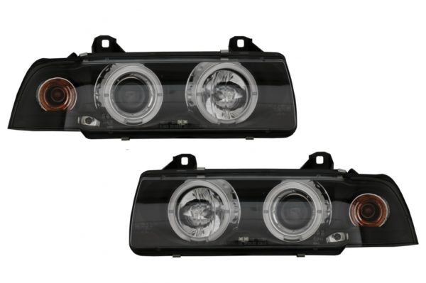 Frontlykter egnet for BMW E36 (1990-1999) Angel Eyes Black