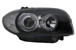 Alternative view of Frontlykter egnet for BMW Seria 1 E81 E82 E87 E88 (2004-2011) Angel Eyes 2 Halo Felger Svart