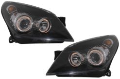 Frontlykter egnet for Opel Astra H (03.2004-2009) Angel Eyes 2 Halo Felger Svart
