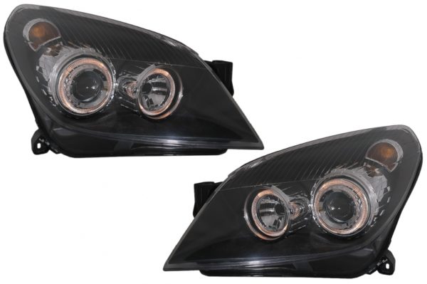 Frontlykter egnet for Opel Astra H (03.2004-2009) Angel Eyes 2 Halo Felger Svart |