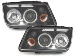 Frontlykter egnet for VW Bora (1998-2005) Angel Eyes 2 Halo Felger Svart