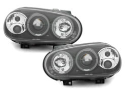 Frontlykter egnet for VW Golf 4 IV (19997-2004) Angel Eyes 2 Halo Felger Svart