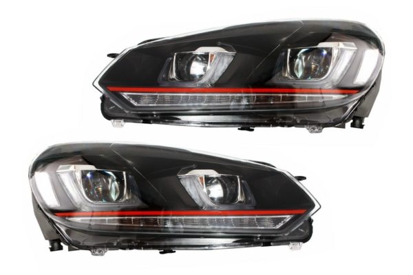 Frontlykter egnet for VW Golf 6 VI (2008-2012) Golf 7 3D LED DRL U-Design LED flytende svinglys Red Stripe GTI |