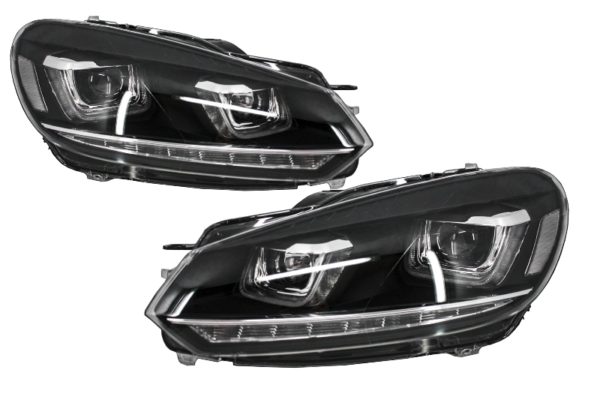 Frontlykter egnet for VW Golf 6 VI (2008-2013) Golf 7 3D LED DRL U-Design LED flytende blinklys Chrome RHD |