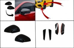 Sett foran støtfangerklaffer Sidefinner klaffer egnet for Mercedes A-klasse W177 V177 (05.2018-up) med speildeksler A35 Design Black Edition