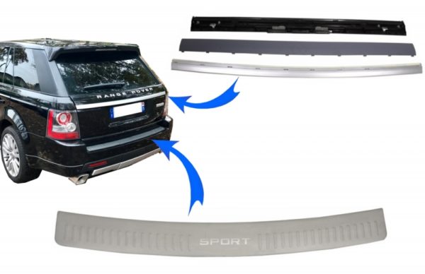 KIT bakre støtfangerbeskytter fotplate og bagasjerom bakluke egnet for Range Rover Sport L320 (2005-2011) Aluminiums selvbiografi-utseende |