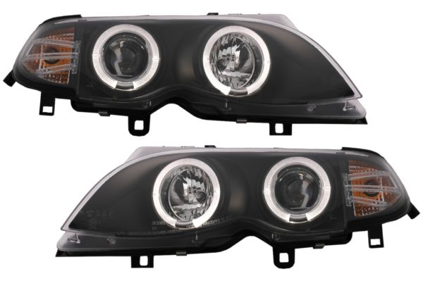 LED Angel Eyes frontlykter egnet for BMW 3-serie E46 Facelift Limousine Touring (2001-2005) Svart